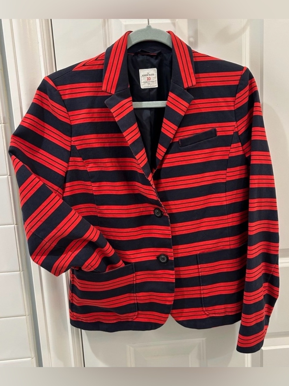 GAP Academy Blazer Cotton Navy Red Striped Schoolboy Jacket Dark Academia Preppy - Picture 8 of 10